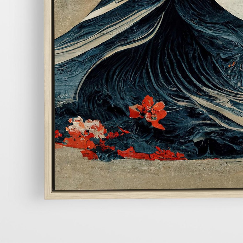 Obraz w ramie 80x80 - Requiem dla marzeń - sztuka japońska, fale oceanu - rama drewno