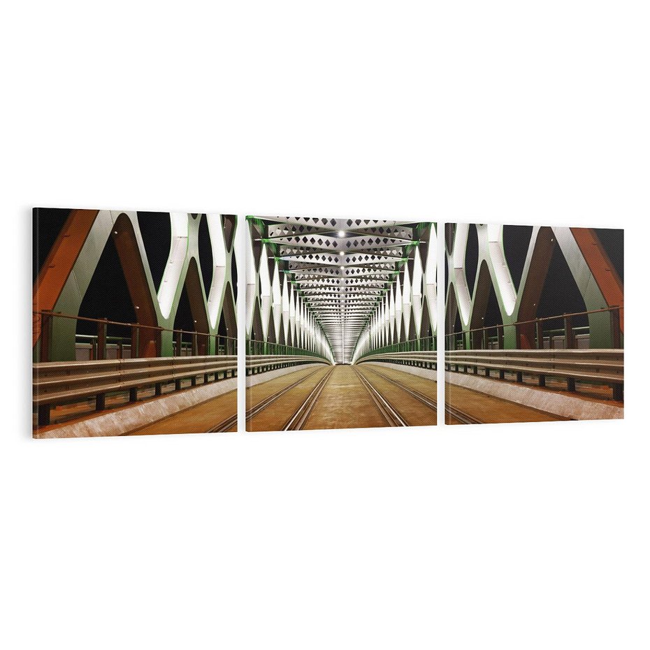 Obraz na płótnie 120x40 - Most kolejowy w nocy - most, kolej