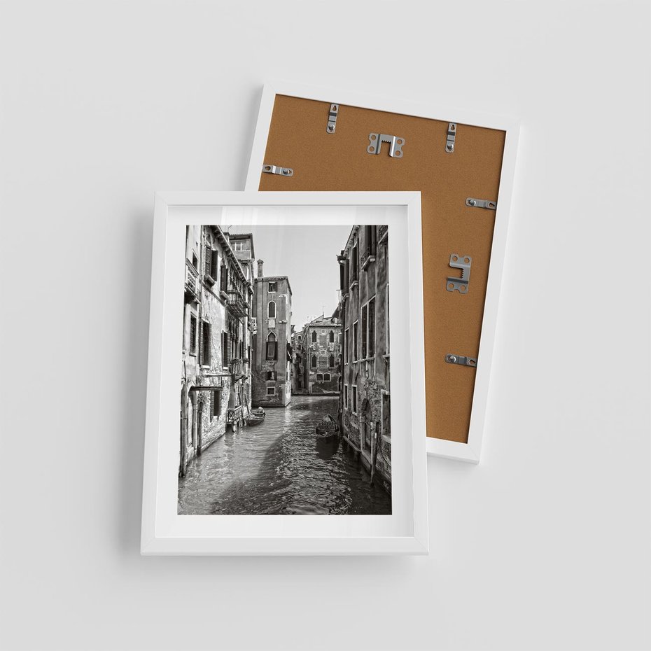 Plakat w ramie 30x40 - Zabłądzić w Wenecji - wenecja, kanały - rama biała