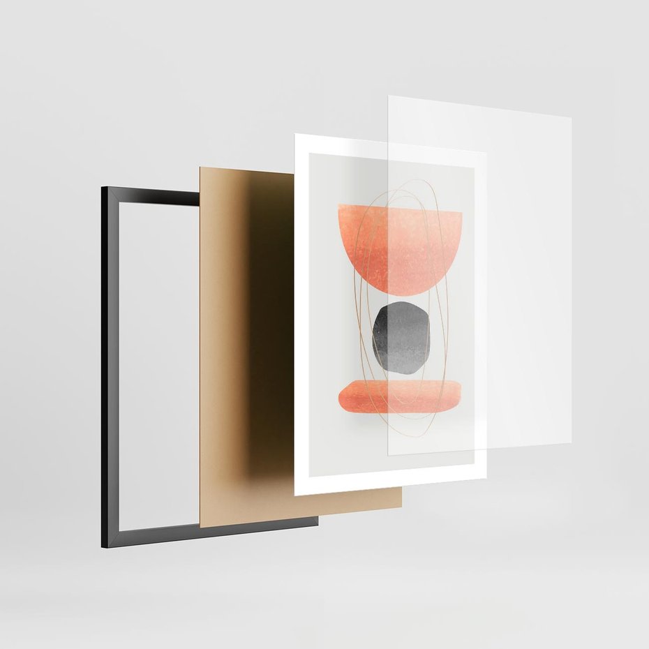 Plakat w ramie 50x70 - Abstrakcyjne Plamy z Złotymi Liniami - abstrakcja, boho plamy - rama czarna