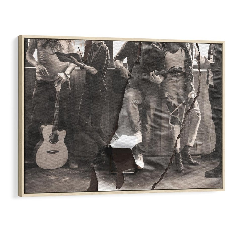 Obraz w ramie 100x70 - Dźwięki Minionej Ery - postarzona fotografia retro, podarta fotografia - rama drewno