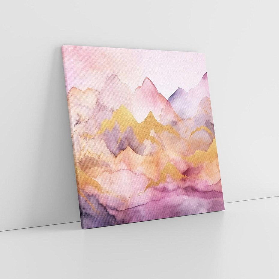 Obraz na płótnie 40x40 - Pastelowe Wzgórza - pastelowe, różowe góry