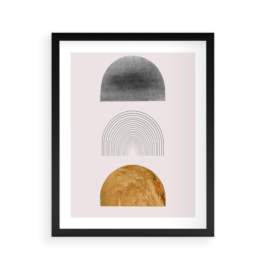 Plakat w ramie 40x50 - Piękno wGeometrycznych Kształtach i Złocie - nowoczesna geometryczna grafika, złote elementy - rama czarna