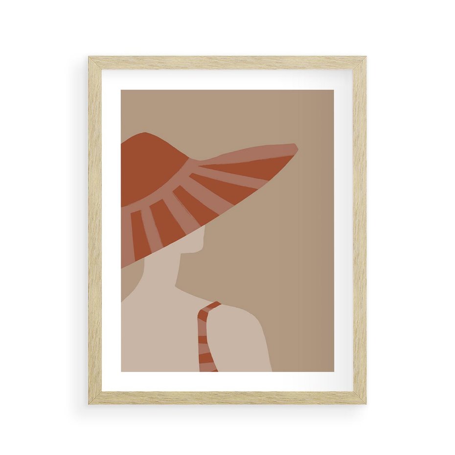 Plakat w ramie 40x50 - Kobiecy Portret - plakat retro, kobieta w kapeluszu - rama drewno