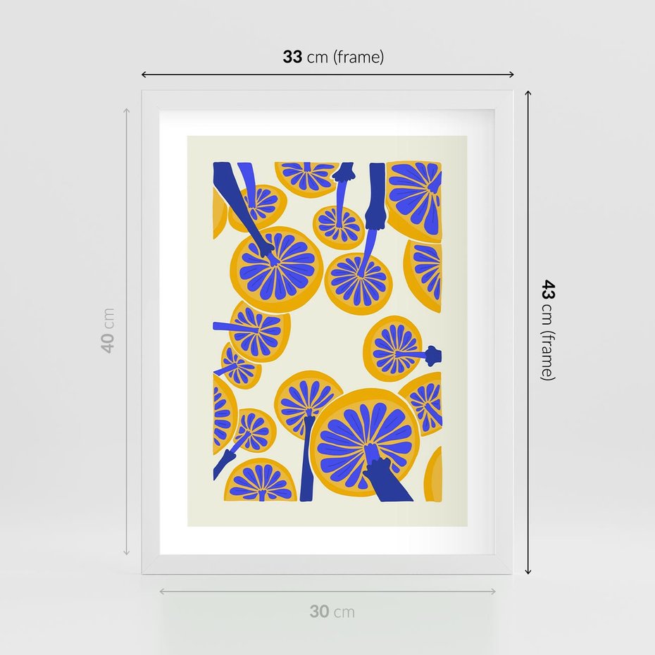 Plakat w ramie 30x40 - Malowane w słońcu - abstrakcyjna kompozycja, grzyby - rama biała