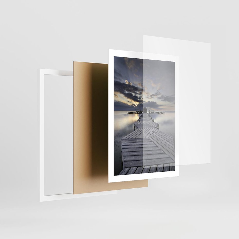 Plakat w ramie 50x70 - Spokój nad Jeziorem - pomost, jezioro - rama biała