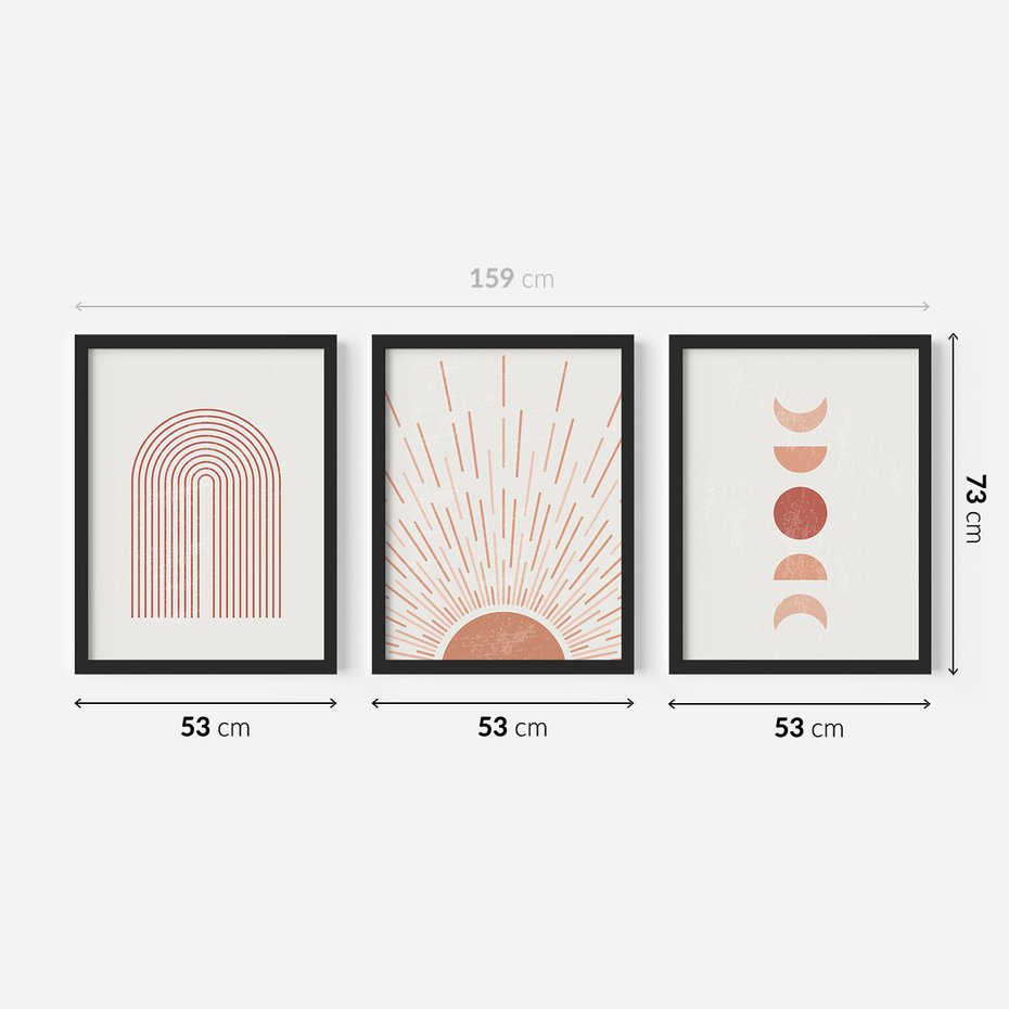 Zestaw obrazy w ramie 50x70 galeria - Boho, słońce, graficzne - rama czarna