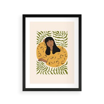 Plakat w ramie 30x40 - Malowane Odbicia Wyobraźni - nowoczesny plakat, kobieta otoczona liśćmi - rama czarna