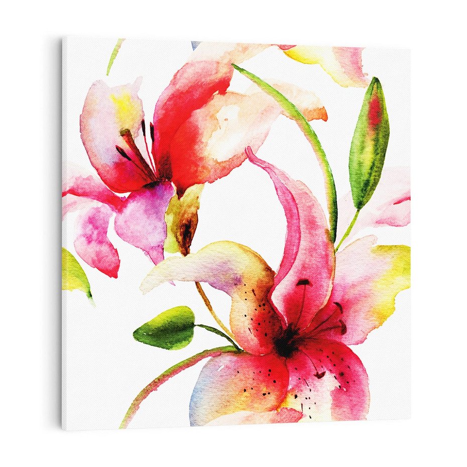 Obraz na płótnie 70x70 - Kwiaty w akwareli - delikatne piękno - kwiaty, akwarela