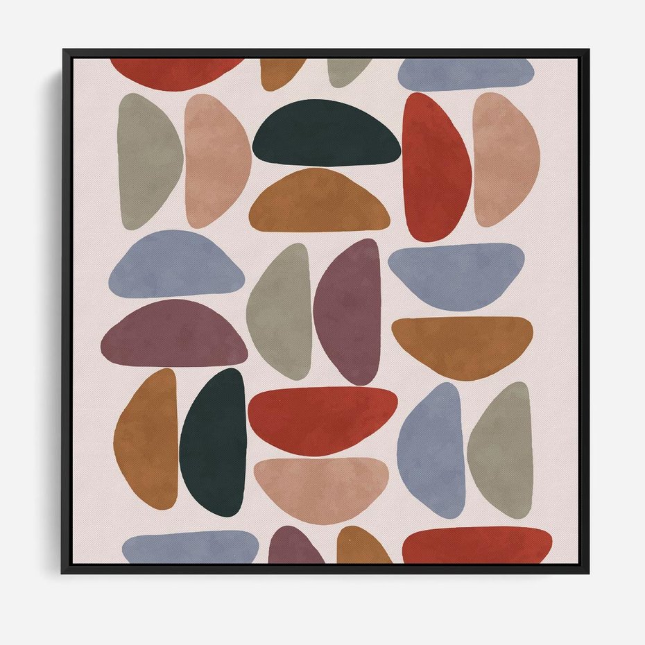 Obraz w ramie 50x50 - Kolorowe Echo Boho - abstrakcyjny obraz, geometryczna kompozycja - rama czarna