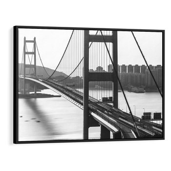 Obraz w ramie 70x50 - Ikona Miasta - most Nowy Jork, czarno biała fotografia - rama czarna