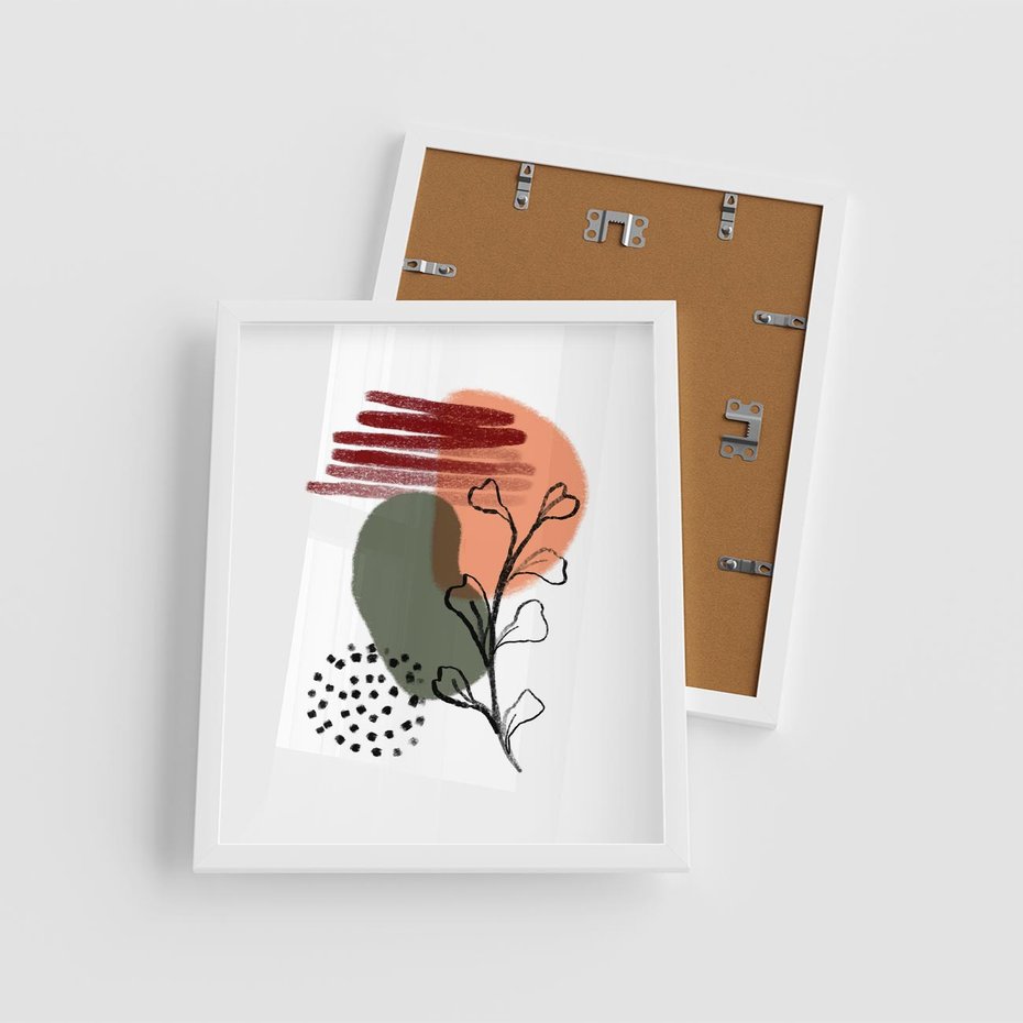 Plakat w ramie 40x50 - Przenikające Widzenia - abstrakcyjna sztuka, liście - rama biała