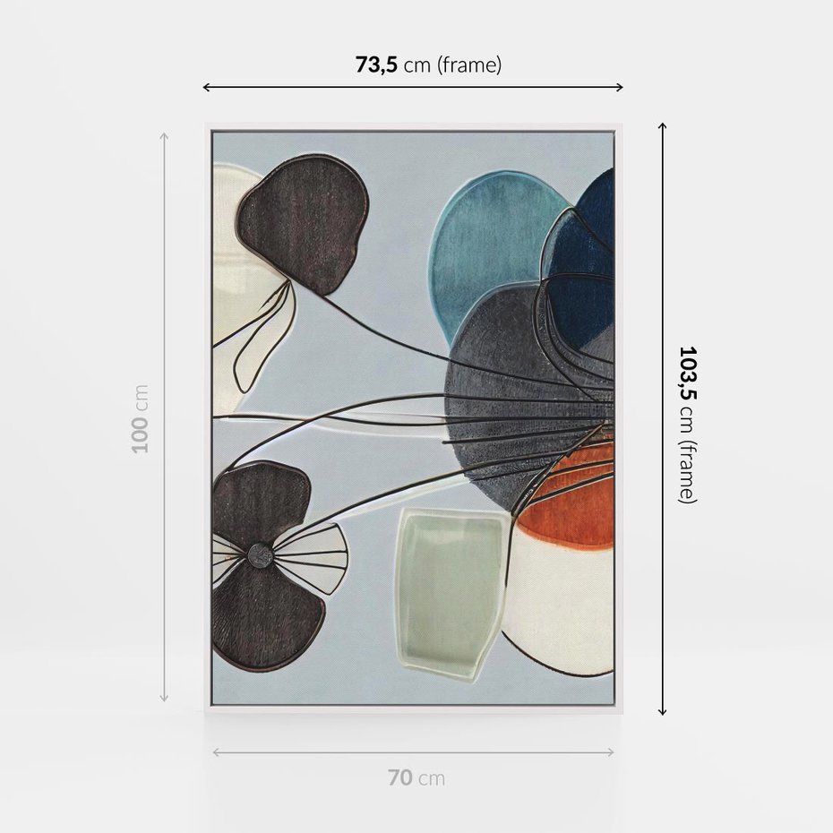 Obraz w ramie 70x100 - Plamy w Niebieskim - sztuka abstrakcyjna, linie - rama biała