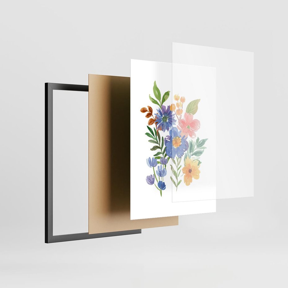 Plakat w ramie 30x40 - Kwiatowe Opowieści - akwarelowe polne kwiaty, minimalistyczna sztuka - rama czarna