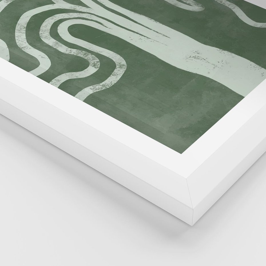Plakat w ramie 40x50 - Inspirujące Zawiłości Zieleni - abstrakcyjny kształt, zielony plakat - rama biała