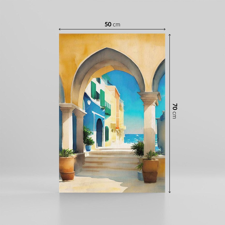 Obraz na płótnie 50x70 - Nadmorskie Łuki - akwarela, śródziemnomorski klimat