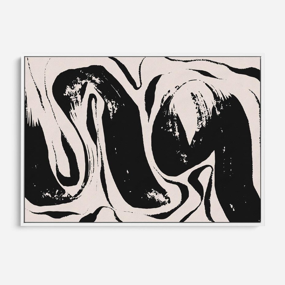 Obraz w ramie 100x70 - Wibracje w ciemnościach duszy - czarno biała abstrakcja, nieregularne rozmyte linie - rama biała