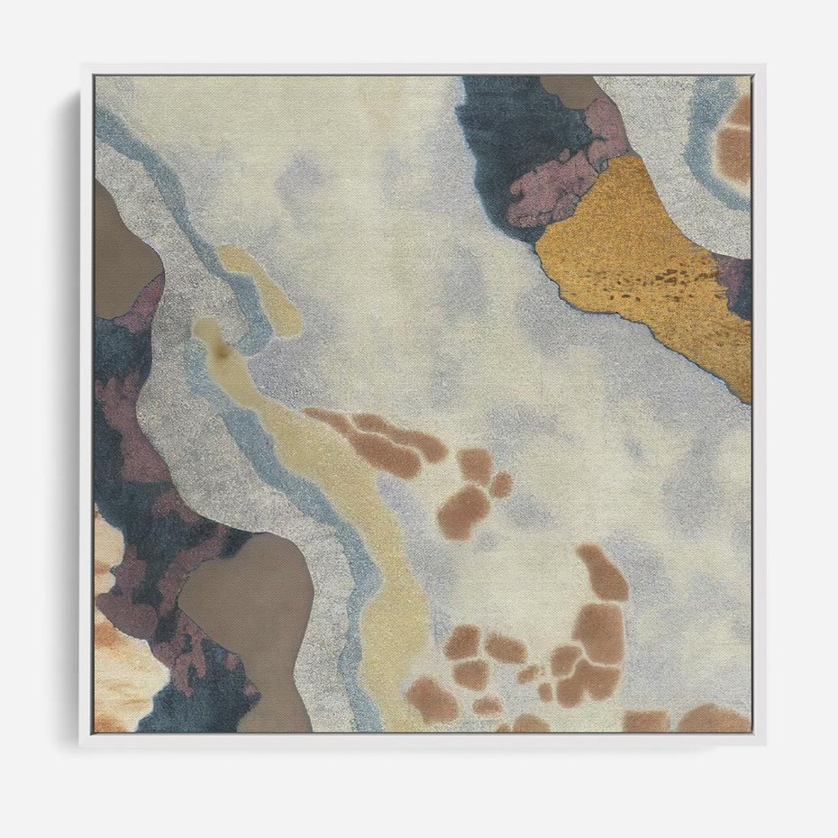 Obraz w ramie 50x50 - Melancholijne oddechy pędzla - abstrakcyjne formy, zgaszone kolory - rama biała