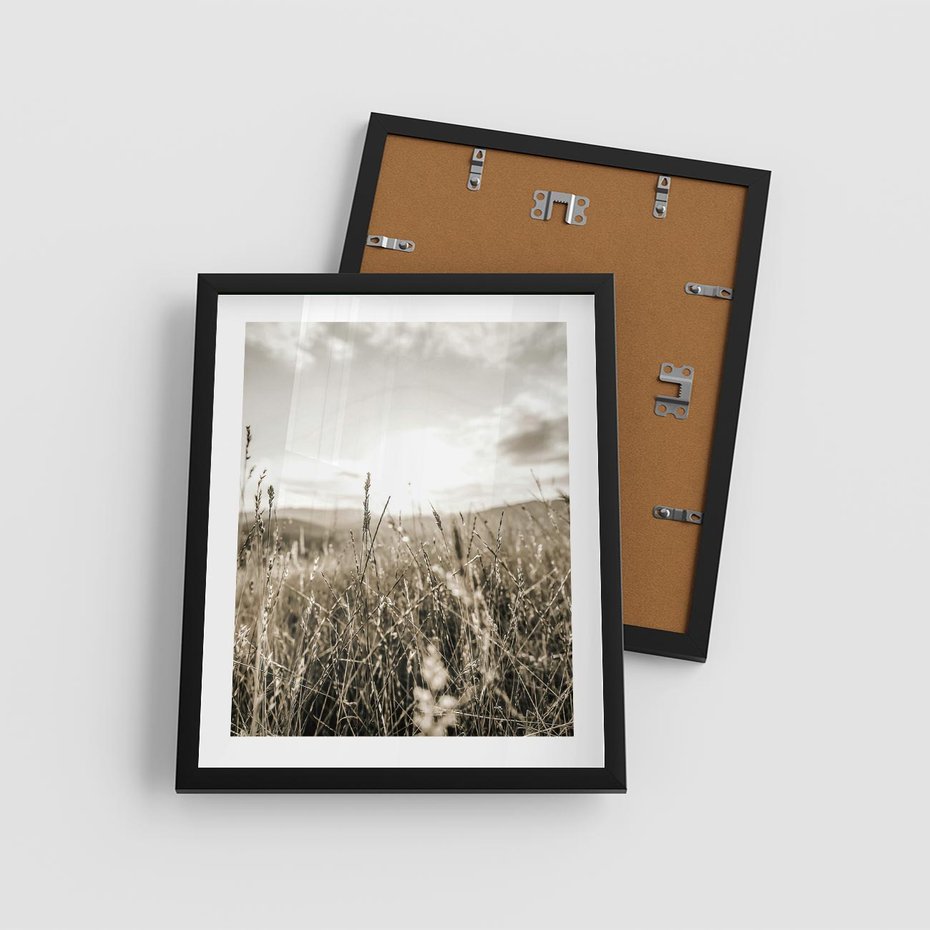 Plakat w ramie 40x50 - Łąka w Klimacie Sepii - suche trawy, łąka - rama czarna