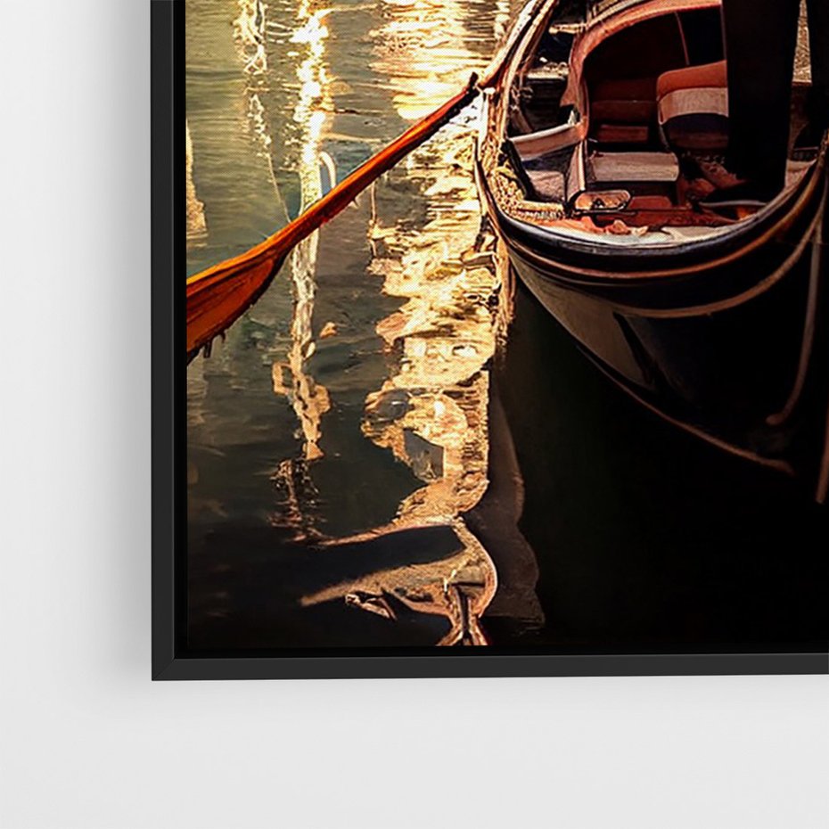 Obraz w ramie 50x70 - Spokojna Wenecja - gondolier w gondoli, kanały Wenecji - rama czarna