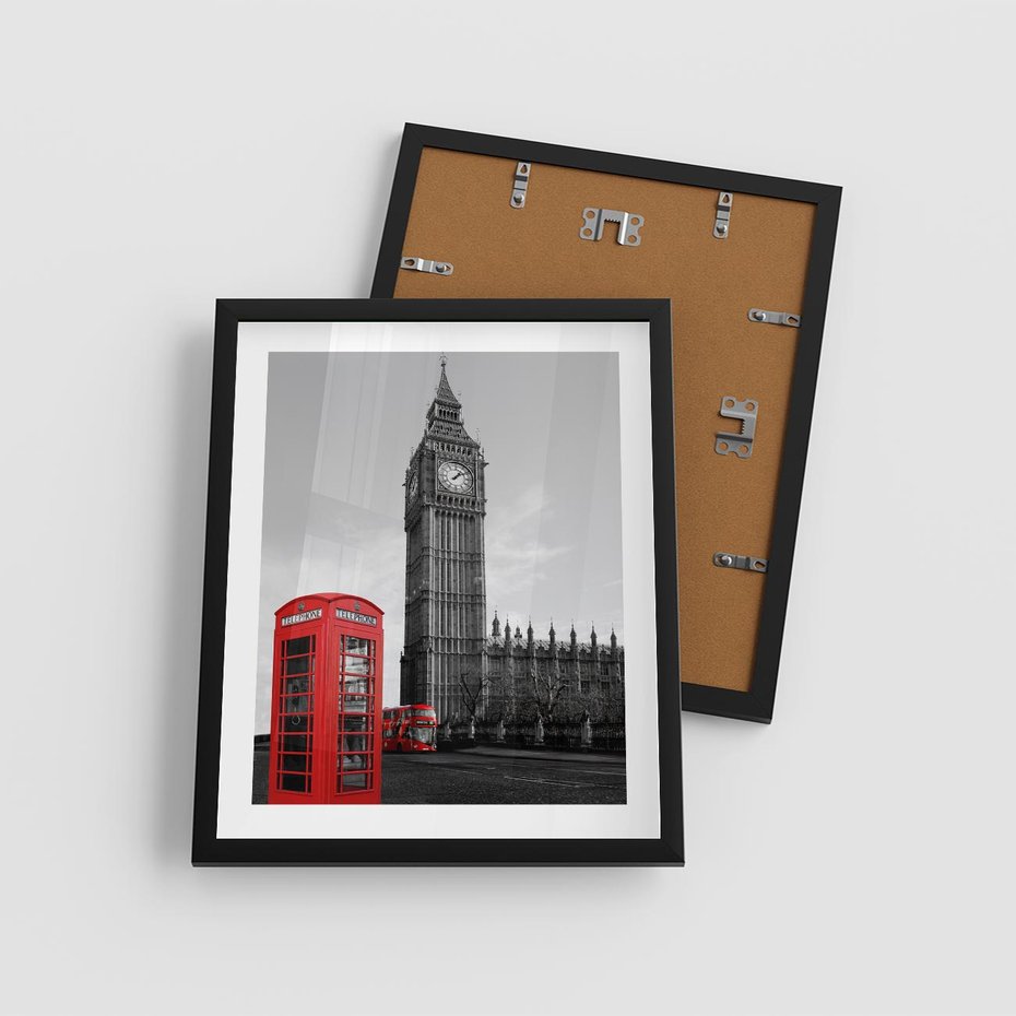 Plakat w ramie 40x50 - Budka telefoniczna przed Big Benem - budka, Londyn - rama czarna