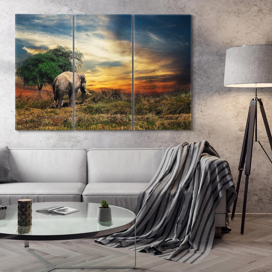 Obraz na płótnie 120x80 - Potęga słonia na afrykańskiej sawannie - słoń, sawanna