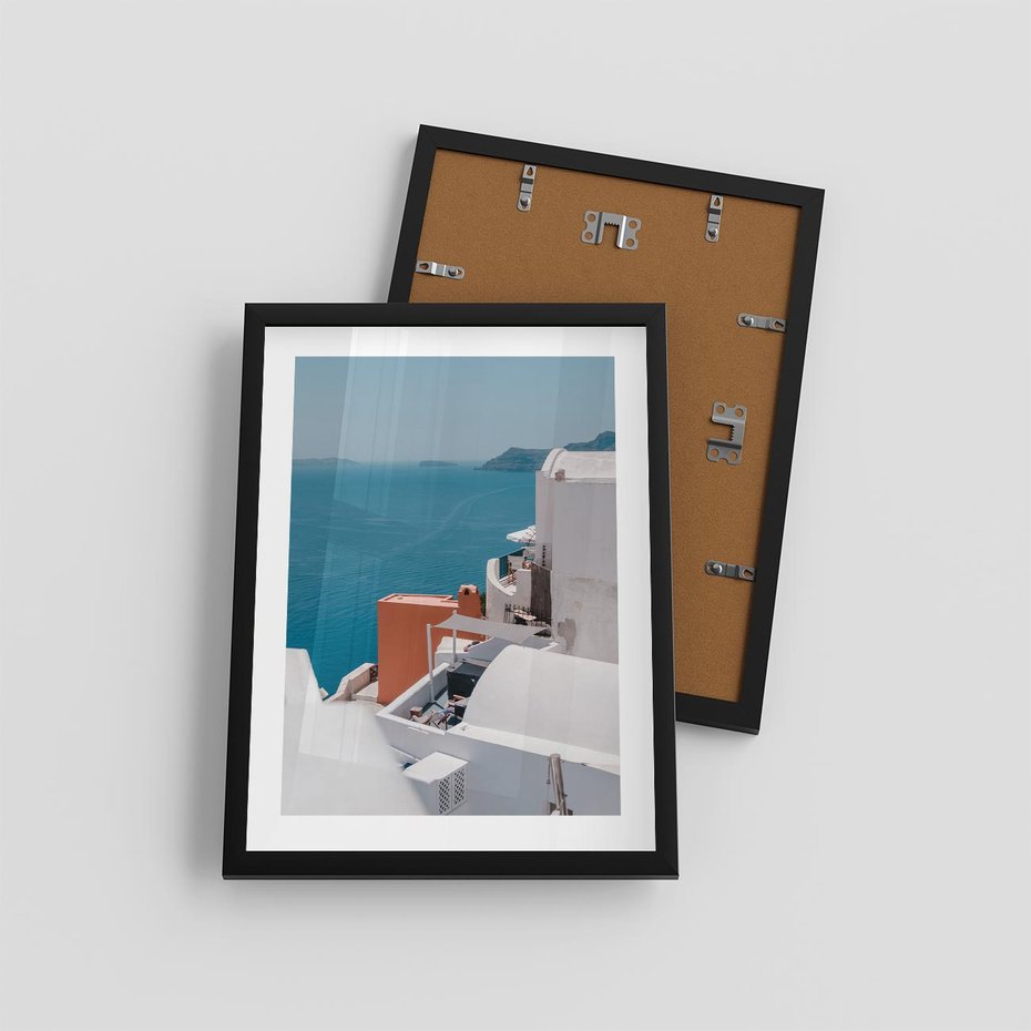 Plakat w ramie 30x40 - Magiczna Wyspa na Twojej Ścianie - Santorini, wyspa - rama czarna