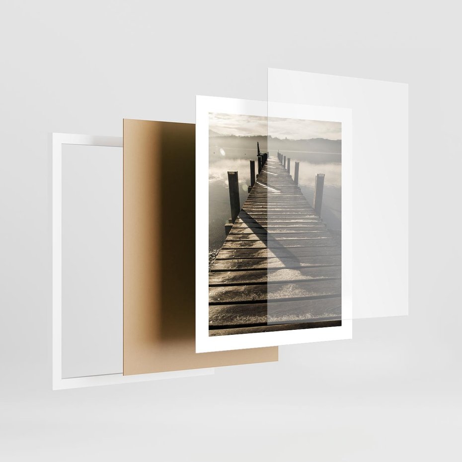 Plakat w ramie 40x50 - Pomost nad jeziorem - pomost, jezioro - rama biała