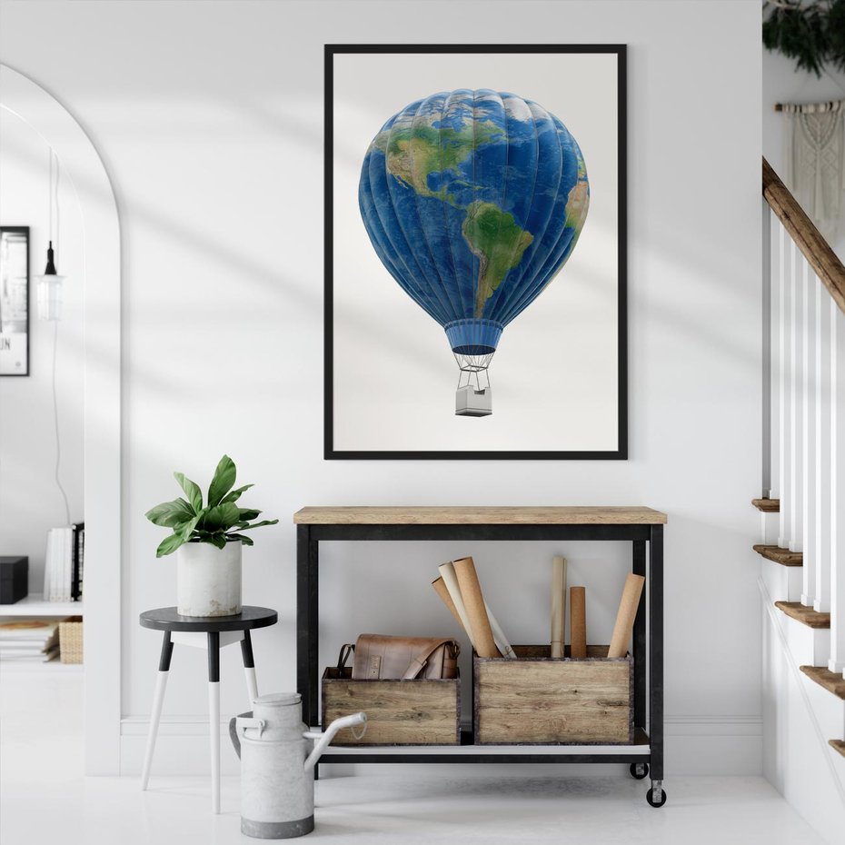 Plakat bez ramy 50x70 - Podróżniczy balon nad ziemią - balon, ziemia