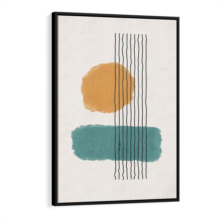 Obraz w ramie 50x70 - Wibracje Barw - abstrakcyjne akwarelowe plamy, nieregularne kreski - rama czarna