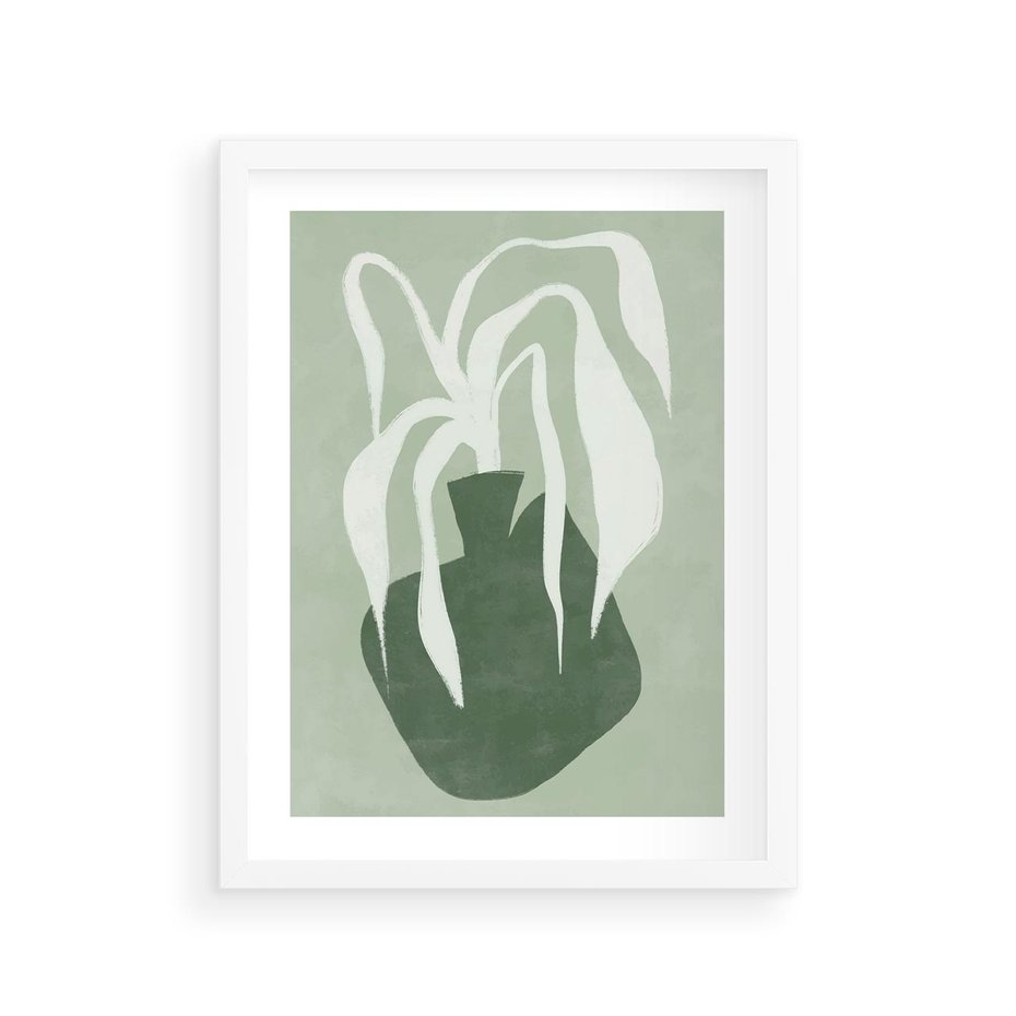 Plakat w ramie 30x40 - Zieleń Pulsującego Spokoju - zielona abstrakcja, zgaszona zieleń - rama biała