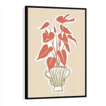 Obraz w ramie 70x100 - Harmonijne Echa - abstrakcyjne kwiaty liście, elegancka kompozycja - rama czarna