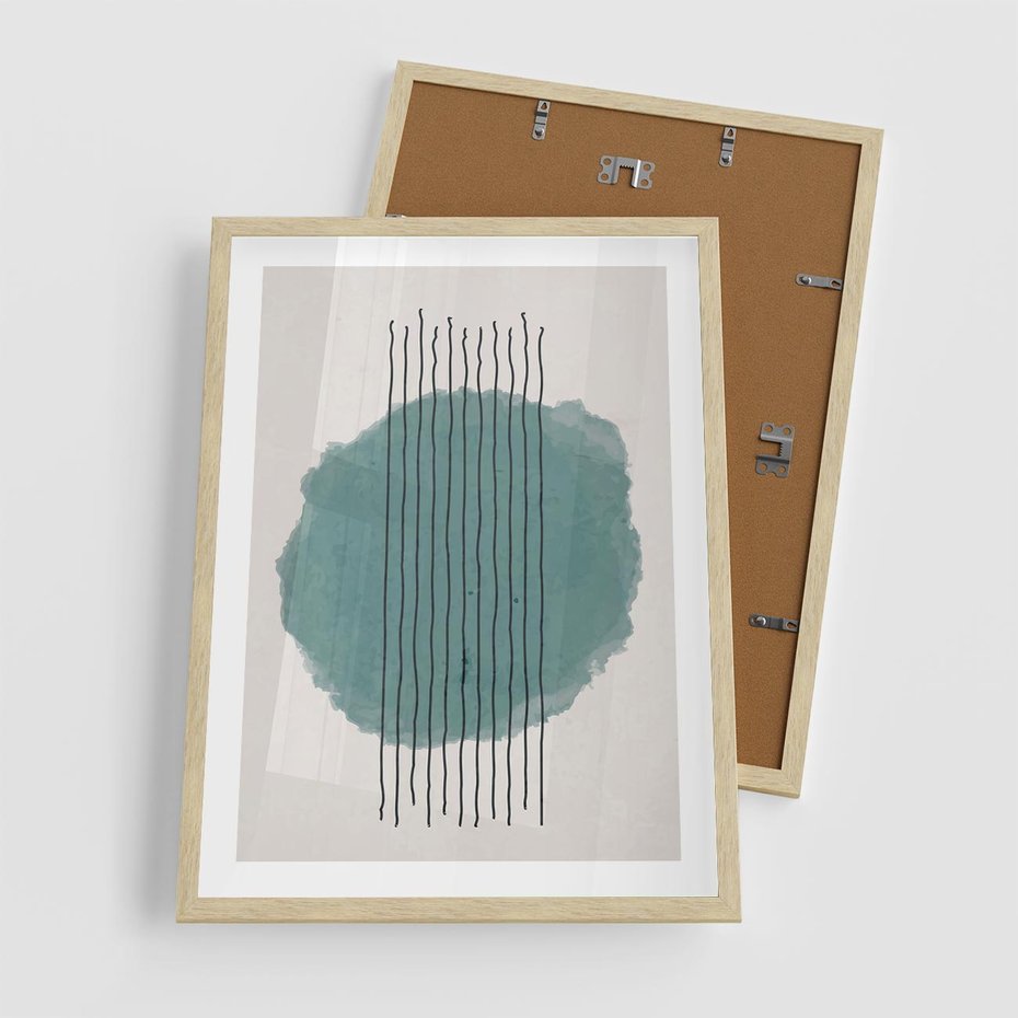 Plakat w ramie 50x70 - Podróżne Inspiracje - abstrakcyjna akwarelowa plama, nieregularne kreski - rama drewno