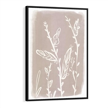 Obraz w ramie 50x70 - Roślinne Przeniknięcia - nowoczesny subtelny plakat, beżowy - rama czarna