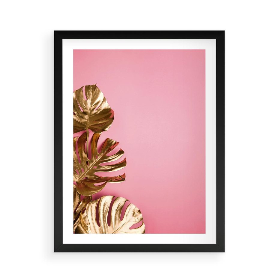 Plakat w ramie 50x70 - Luksusowa Elegancja - złote, liście - rama czarna