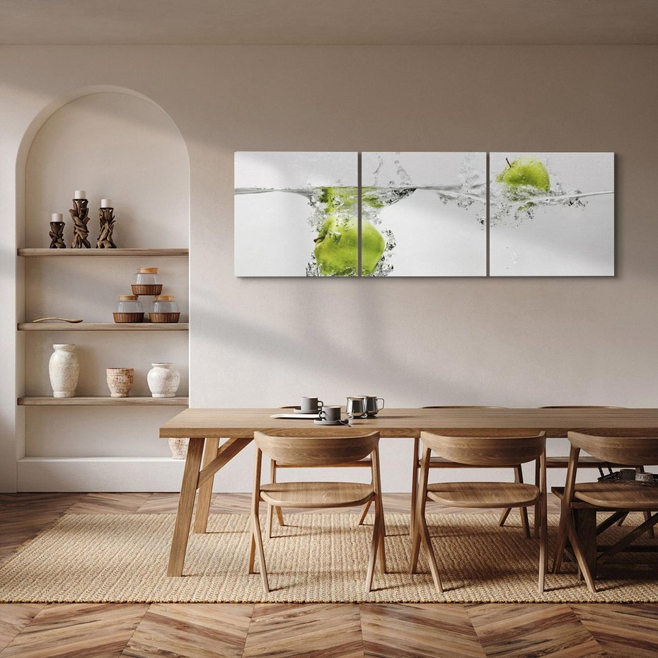 Obraz na płótnie 120x40 - Jabłka: Świeżość natury - jabłka, woda