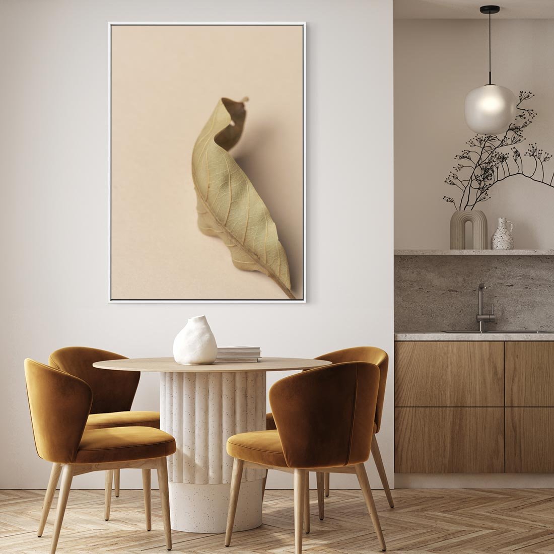 Obraz w ramie 70x100 - Boho suszone liście - suszony, liść - rama biała