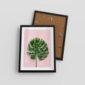 Plakat w ramie 30x40 - Monstera w Różowym Świetle - liść monstery, różowe tło - rama czarna