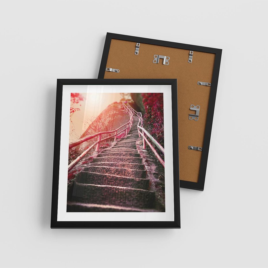 Plakat w ramie 40x50 - Schody prowadzące do nieznanych ścieżek - schody, ścieżka - rama czarna
