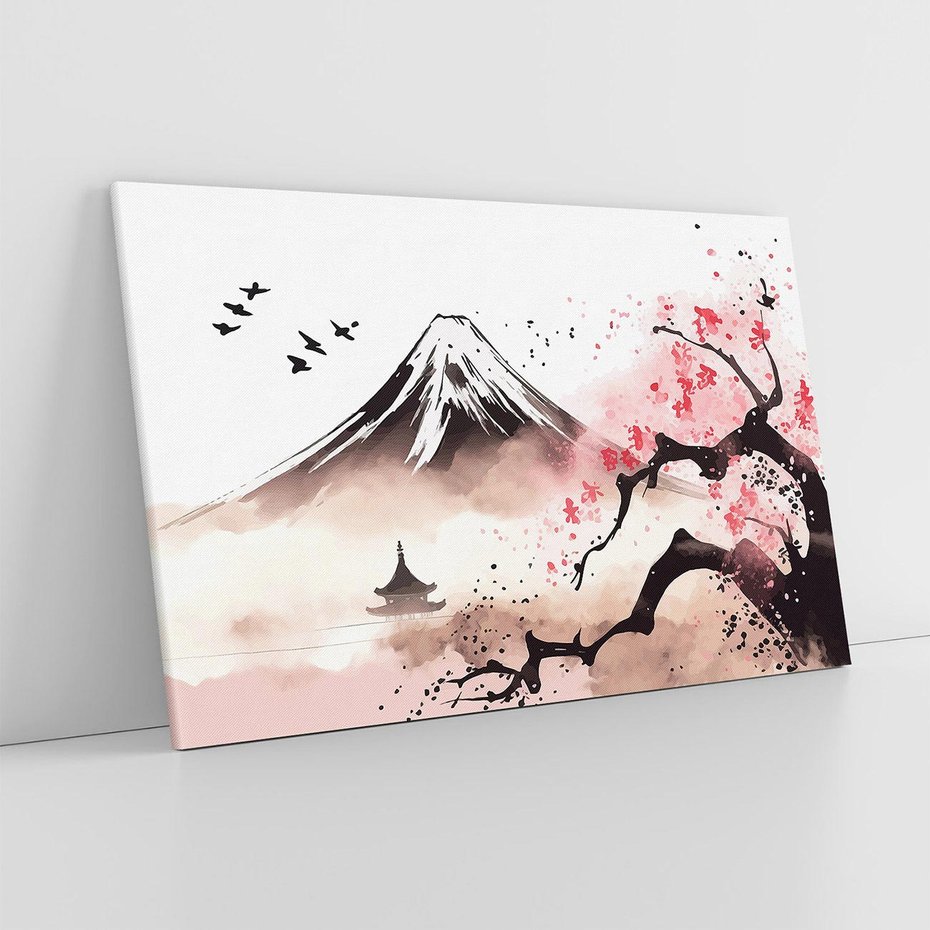 Obraz na płótnie 100x70 - Krajobraz Japonii - akwarela na papirusie, japonia