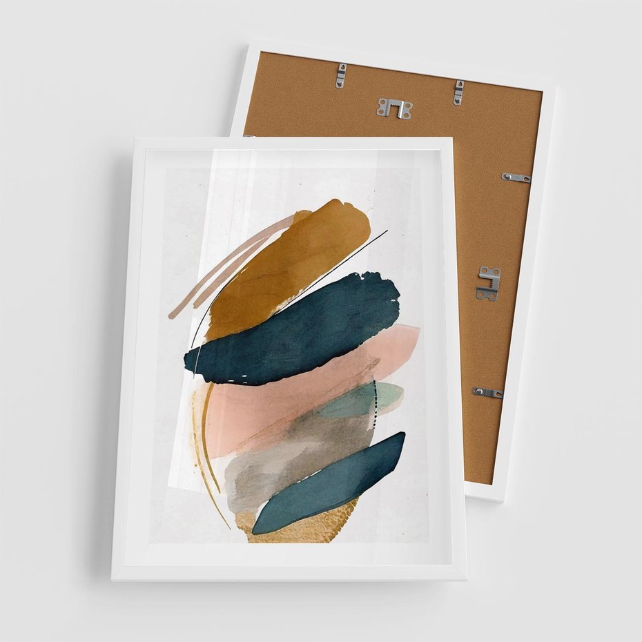 Plakat w ramie 50x70 - Migocące Impresje Przestrzeni - abstrakcyjny obraz, kolory ciepłe - rama biała