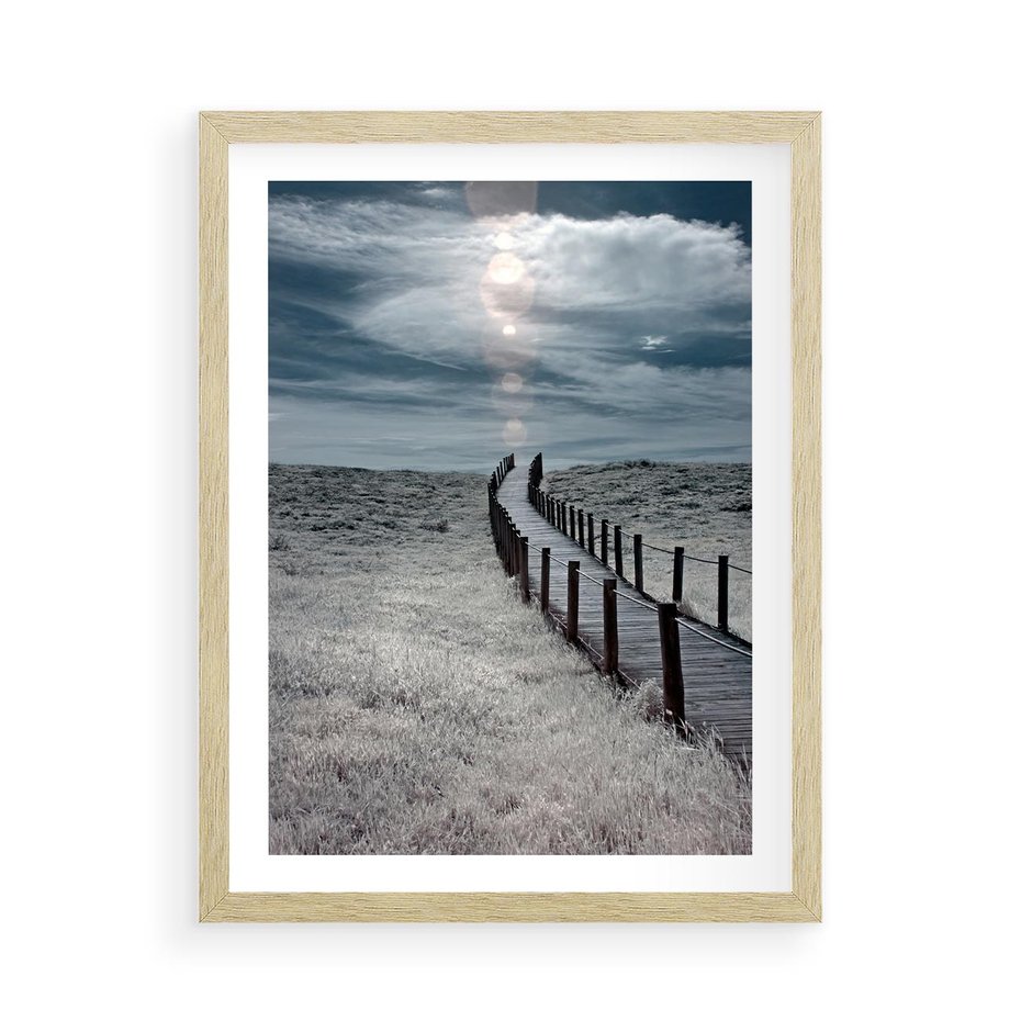 Plakat w ramie 50x70 - Burzowy pomost na plaży - plaża, pomost - rama drewno
