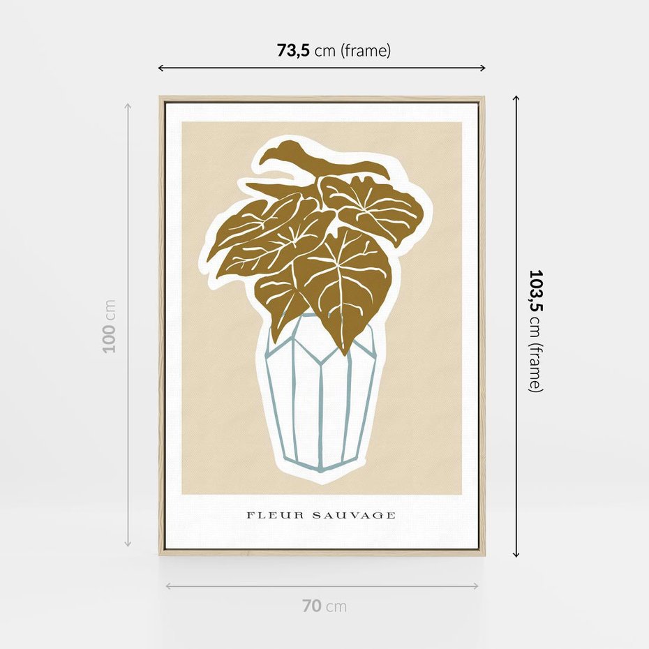 Obraz w ramie 70x100 - Rytmy Nowych Wizji - abstrakcyjne liście, tropikalne w wazonie - rama drewno