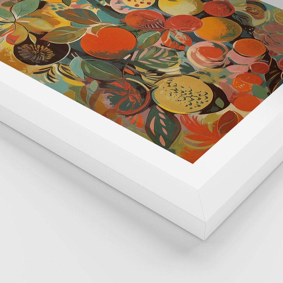 Plakat w ramie 30x40 - Księga Surrealnych Wyobrażeń - abstrakcyjny obraz owoców, jak picasso - rama biała