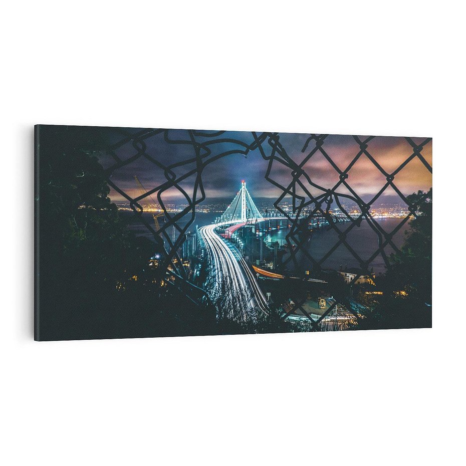 Obraz na płótnie 120x60 - Most nocą - Światła i refleksy - most, światła