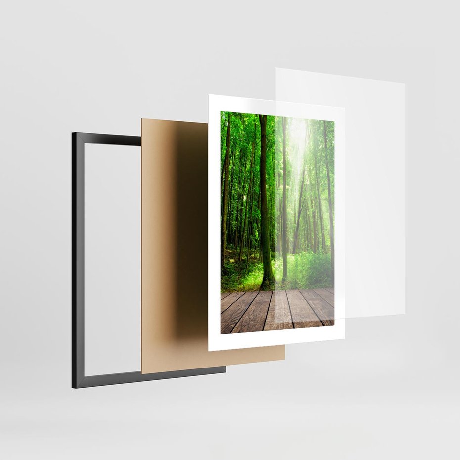 Plakat w ramie 30x40 - Spacer po urokliwej dróżce w lesie - las, dróżka - rama czarna