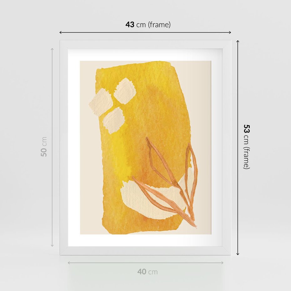 Plakat w ramie 40x50 - Kolorowe Marzenia - abstrakcyjna żółta plama, akwarela - rama biała