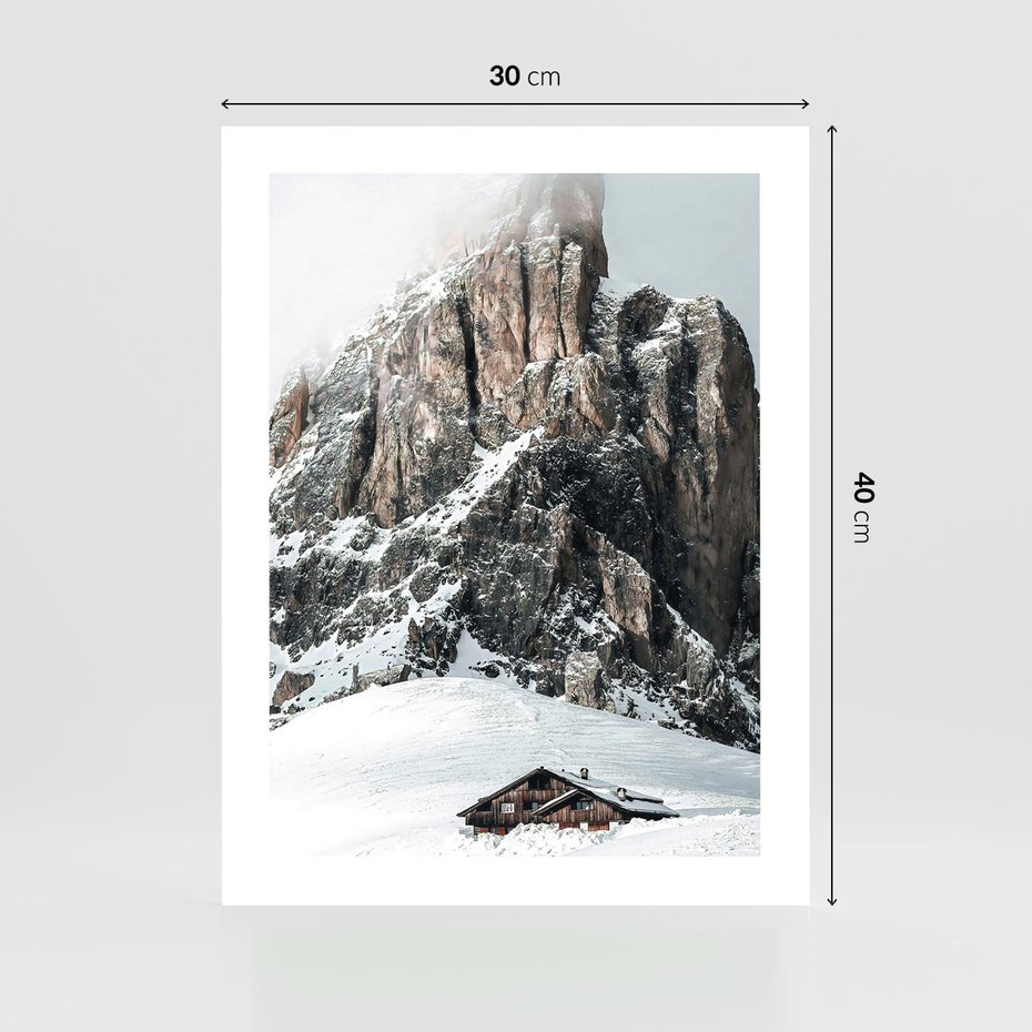 Plakat bez ramy 30x40 - Górski Raj z Chatką - górskie szczyty, ośnieżone góry