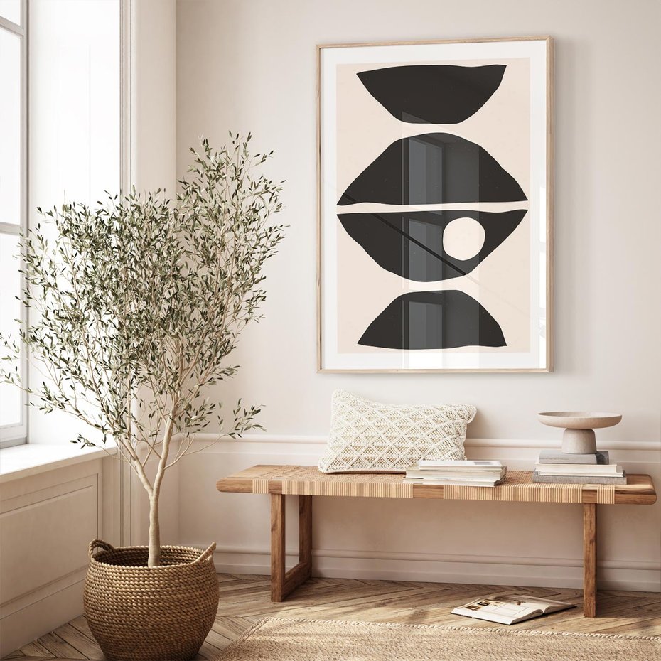 Plakat w ramie 50x70 - Nowoczesna Sztuka na Beżowym Tle - nowoczesna sztuka, abstrakcja - rama drewno