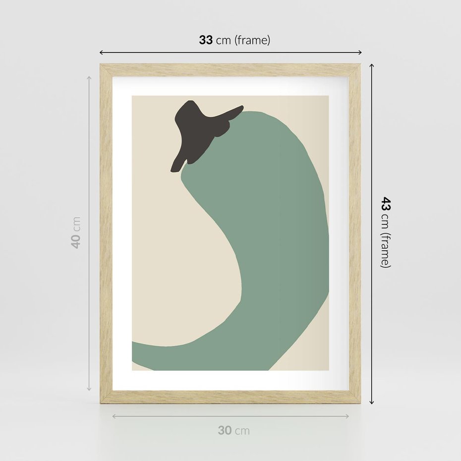 Plakat w ramie 30x40 - Granice Akwareli - abstrakcyjny minimalistyczny obraz, zielona papryczka - rama drewno